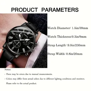 Spécifications de la montre Geneva pour homme, cadran de 39mm et bracelet en cuir noir