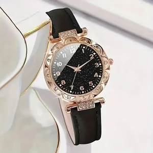 Élégante montre quartz pour femme avec cadran ciel étoilé et lunette strass rose