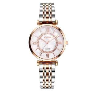 Orologio Quarzo Donna Bracciale Lega Metallica Quadrante Strass Numeri Romani Elegante Moda