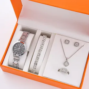 Set orologio in argento di lusso con collana e bracciale in scatola regalo arancio