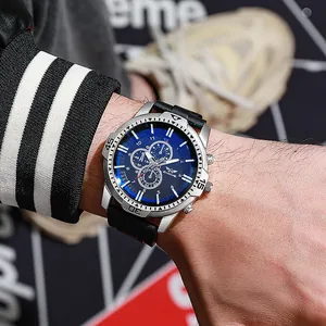Montre à Quartz Business Fashion pour Hommes ZHOWE Cadran Bleu Bracelet en Silicone Boîtier en Alliage Étanche Sport