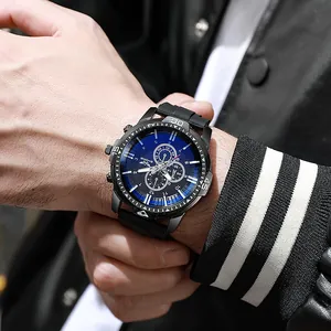 Montre sport pour homme étanche avec cadran bleu, bracelet silicone et design ZHOWE