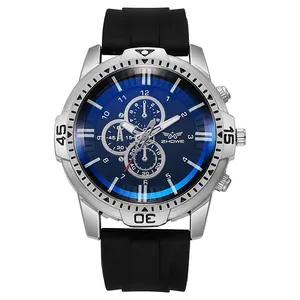 Montre de sport pour homme avec boîtier argenté, cadran bleu et bracelet silicone