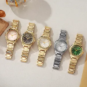 Elegant women's quartz bracelet watch with rhinestone bezel and five metal strap color options