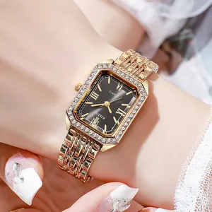 Luxury Women's Rectangular Quartz Watch Alloy Rhinestone Metal Chain Strap Elegant Roman Numerals Wristwatch Fashion Jewelry