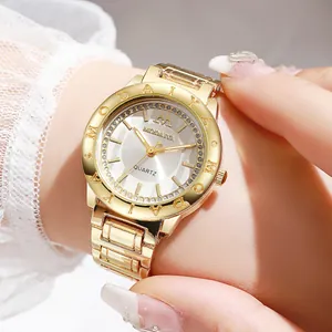Women Fashion Quartz Watch Round Dial Rhinestone Embellished Alloy Link Bracelet Watch Elegant Ladies Wristwatch Gift Jewelry
