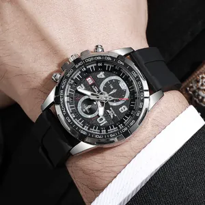 Macro view of men's quartz watch with black silicone strap and detailed textured dial
