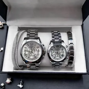 Silver Stainless Steel Quartz Couples Wristwatch And Bracelet Collection Fashion Roman Numeral Watches For Men Women Gift