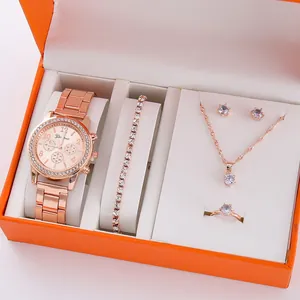 Lussuoso Set Orologio E Gioielli in Lega Con Strass per Donna Geneva Orologio Al Quarzo Collana a Cuore Bracciale Orecchini Anello Regalo