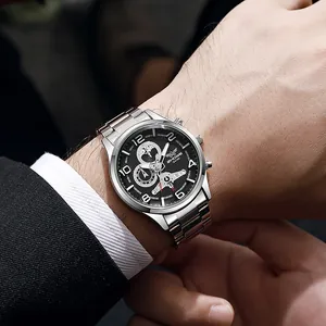 Heren Zakelijk Quartz Horloge Legering Kast Roestvrijstalen Band Lichtgevend Multifunctioneel Multi-wijzerplaat Datumweergave