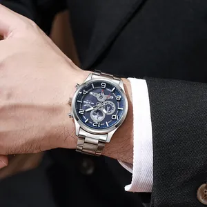Herenhorloge van roestvrij staal met een diepblauwe wijzerplaat en kwartsuurwerk