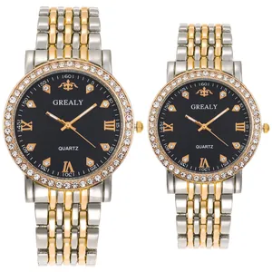 Luxurious Rhinestone Inlaid Couple Quartz Watches Stainless Steel Band Alloy Case Waterproof Analog Wristwatch For Men And Women Business Casual Jewelry