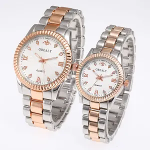 GREALY couple watch set in silver and rose gold steel with diamond accented dials