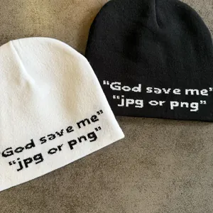 Bonnets en maille minimalistes noir et blanc avec slogans en police pixel jacquard
