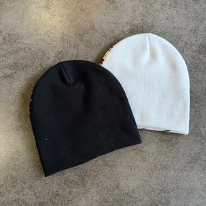 Set of 2 American style knitted beanies in black and white for autumn and winter warmth