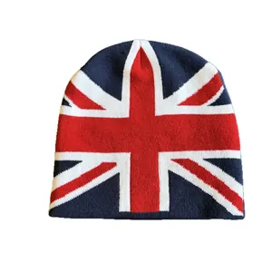 Unisex gebreide wintermuts met jacquard Union Jack vlagpatroon voor warmte en stijl