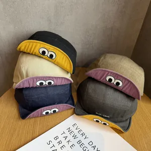 Funny Cartoon Eye Embroidery Baseball Cap Unisex Cotton Blend Color Block 5-Panel Camp Hat Outdoor Adjustable Peaked Cap