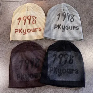 Graffiti knit beanies in four colors with 1998 print for street style and warmth