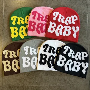 Fashion Winter Knit Beanie Hat For Women Men Trap Baby Letter Jacquard Warm Acrylic Hip Hop Streetwear Skull Cap Headwear