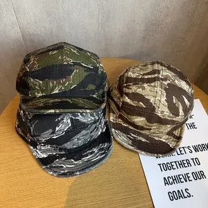 Niche Functional Tiger Stripe Camouflage 5 Panel Camp Cap Adjustable Ripstop Cotton Blend Hip Hop Flat Brim Outdoor Hat