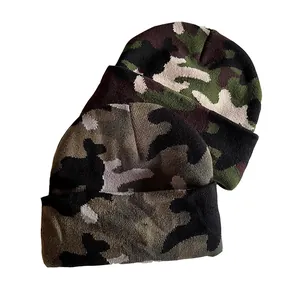Bonnet Camouflage Pour Hommes Femmes Hiver Chaud Acrylique Tricoté Bonnet à Revers Sports de Plein Air Décontracté Skull Cap