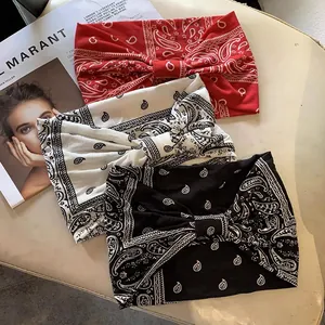 Bandeau Large Vintage Imprimé Paisley Élastique Yoga Sport Bande de Cheveux Noué Boho Turban Headwrap Accessoires Cheveux Homme Femme