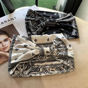 Bandeaux élastiques larges à motif paisley pour sport et yoga, noir et blanc