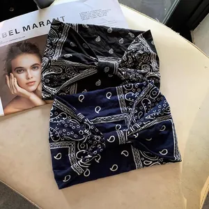 Bandeaux larges élastiques avec imprimé cachemire noir et bleu marine pour yoga sport