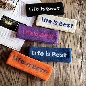 Bandeau de Sport en Tricot Élastique Large Bandeau Cheveux Avec Impression de Lettres Life Is Best Pour Hommes Femmes Yoga Course Fitness