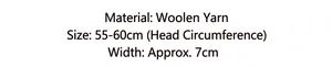 Knit headband size guide showing 7cm width and 55-60cm circumference dimensions