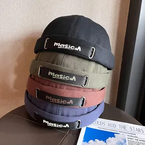 Retro Cotton Blend Miki Hat For Men Women Adjustable Brimless Docker Cap Embroidery Letter Streetwear Hip Hop Skull Hat