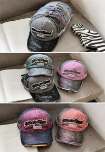 Détails de casquettes vintage en coton délavé de plusieurs couleurs avec broderie