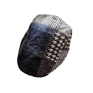 Béret patchwork vintage avec motif pied-de-poule et rayures pour hommes et femmes
