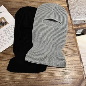 Winter thermal knitted balaclava masks in black and gray with single eye opening