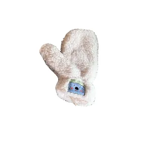 Winter plush white mittens with cute blue koala patch and hanging neck string