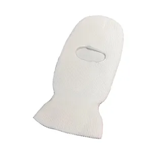 Winter thermal white knitted balaclava ski mask with single eye hole design