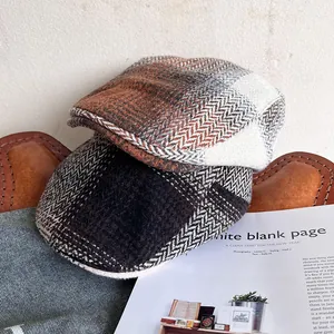 Vintage herringbone patchwork newsboy cap for men and women in retro autumn style