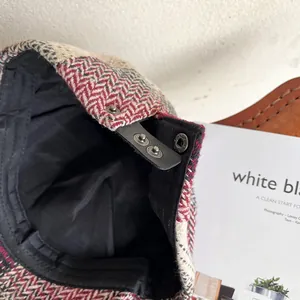 British style wool herringbone newsboy hat with adjustable leather back strap and metal buckle