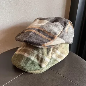 Classic vintage plaid newsboy caps in wool-like fabric for men and women stylish headwear