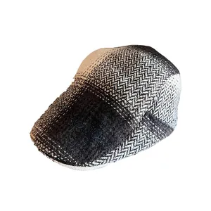 Classic herringbone flat cap for men and women in a gradient grey wool blend