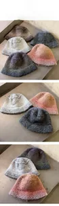 Detailed knit texture of mixed-color wool bucket hats with 55-58cm size specifications