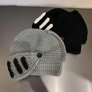 Kreative Ritterhelm Strickmütze Mit Beweglicher Maske Integrierter Winddichter Warmer Winterhut Für Herren Damen Paare