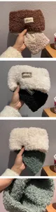 Detailed view of plush teddy fleece headbands with min embroidery in various colors