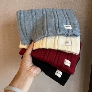Women Knitted Woolen Yarn Headband Ribbed Warm Winter Hair Band Wide Casual Solid Color Turban For Outdoor Daily Use