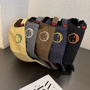 Short brim baseball caps with smiley face embroidery in five assorted colors