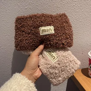 Teddy fleece winter headband set in brown and pink colors with soft knit texture
