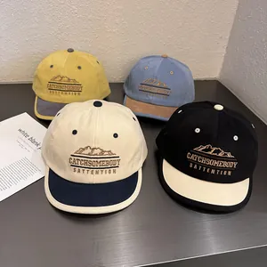 Retro Short Brim Baseball Cap Embroidered Mountain Letter Cotton Polyester Sun Hat Adjustable Parent-Child Duck Tongue Cap For Men Women Kids