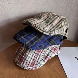 Vintage Plaid Newsboy Cap For Men Women Adjustable Checkered Flat Cap Cotton Polyester Breathable Sunshade Duckbill Hat