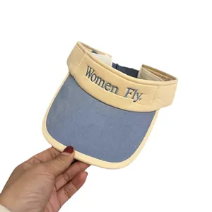 Outdoor sun visor cap with Women Fly embroidery and contrasting blue and beige colors