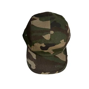 5-panel baseball cap with classic woodland camouflage pattern and flat brim style
